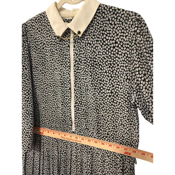 Vintage L Silky Secretary Midi Dress Pleated Puff Shoulder Sezane Collar Chain - Picture 10 of 16